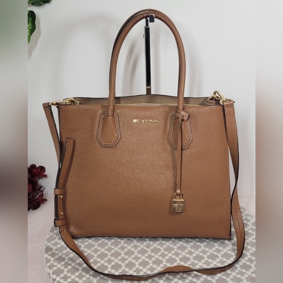 Michael Kors Mercer Large Leather Shoulder Bag In Luggage NEW WITHOUT TAGS - Picture 1 of 15